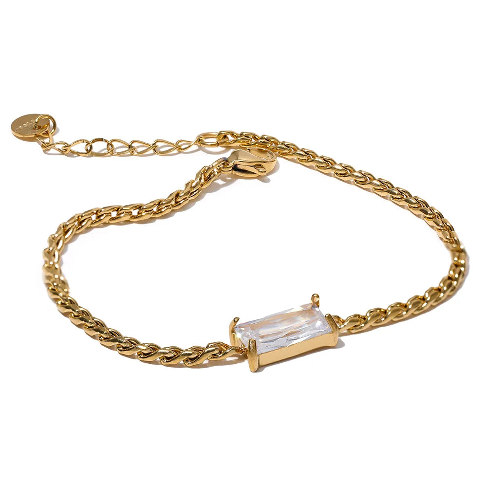 Gold Rope Chain Crystal Diamond Charm Bracelet