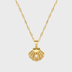 Gold Seashell Pearl Pendant Necklace