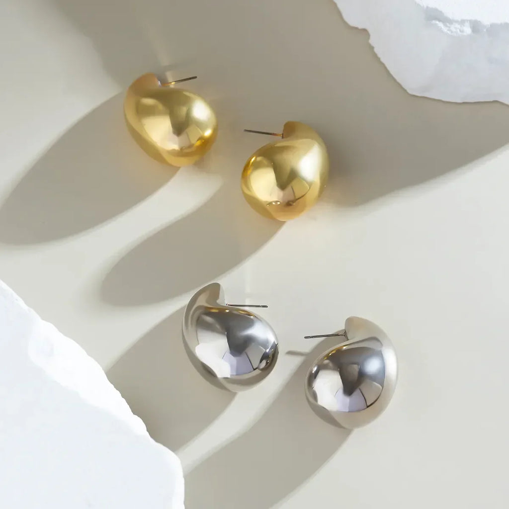Silver Chunky Teardrop Stud Earrings