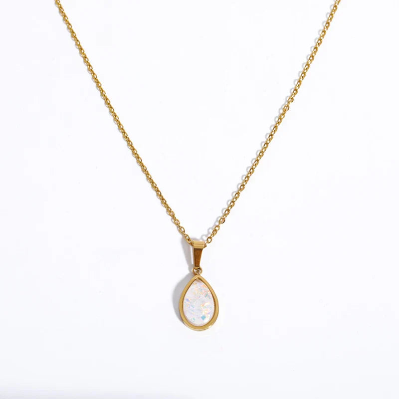 Gold Opal Drop Necklace