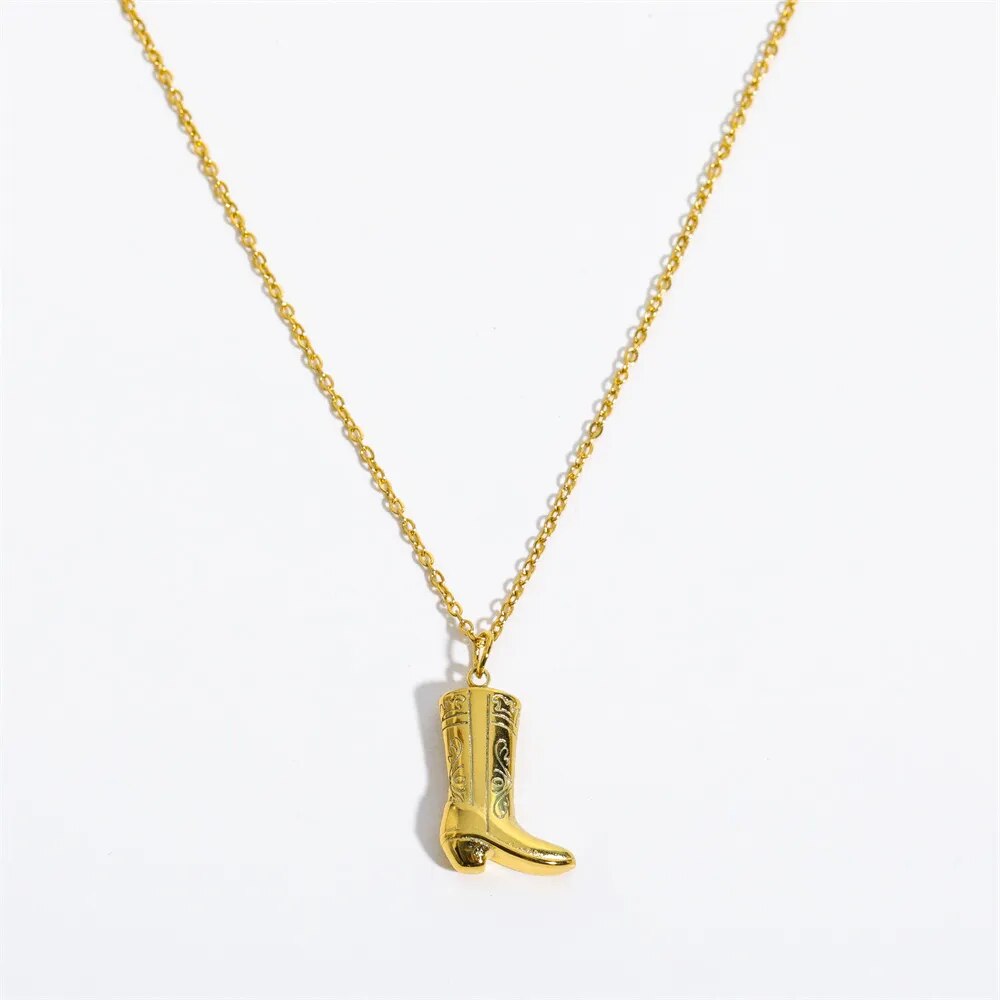 Gold Cowboy Boot Pendant Necklace