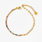 Gold Half Tennis Half Paperclip Multicolor Chain Bracelet