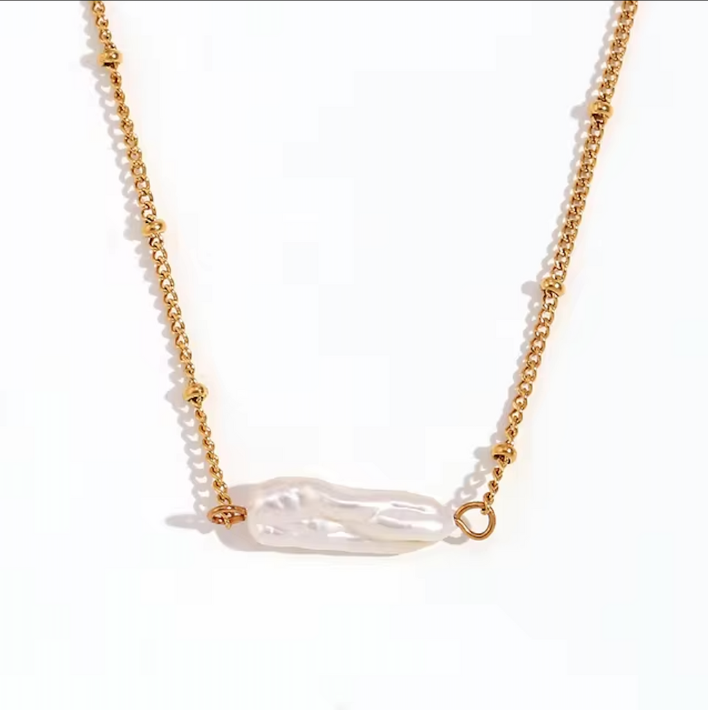 Gold Beaded Chain Baroque Pearl Necklace