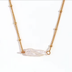 Gold Beaded Chain Baroque Pearl Necklace