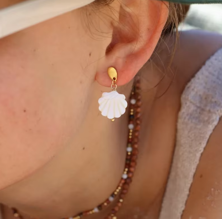 White Shell Pearl Drop Earrings