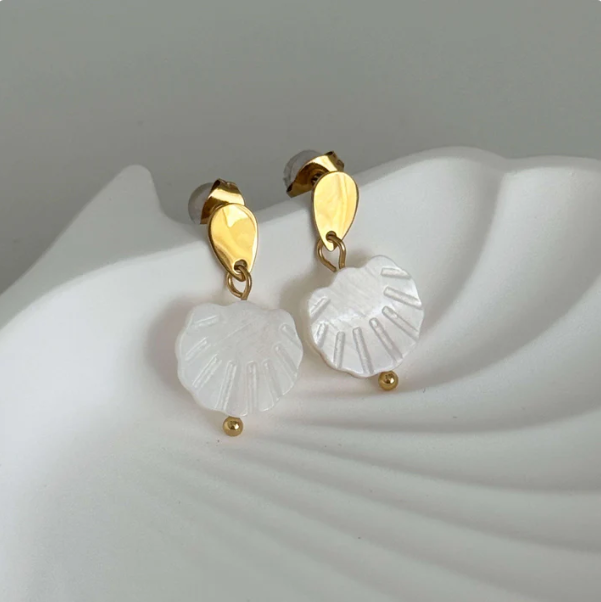 White Shell Pearl Drop Earrings