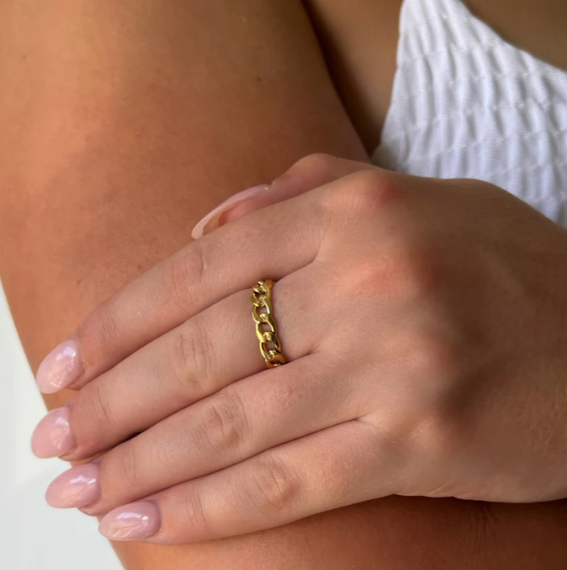Gold Cuban Link Chain Band Ring