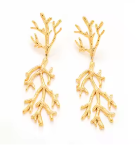 Golden Coral Branch Drop Earrings