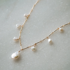 Gold Dangling Pearl Drop Necklace