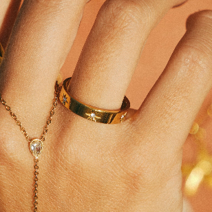 Gold Starburst Crystal Band Ring