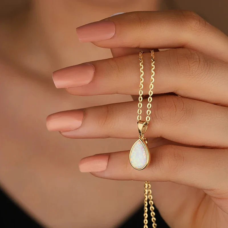 Gold Opal Drop Necklace