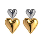 Two-Tone Double Heart Drop Earrings