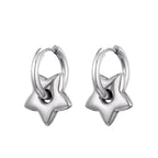 Silver Star Charm Huggie Hoop Earrings