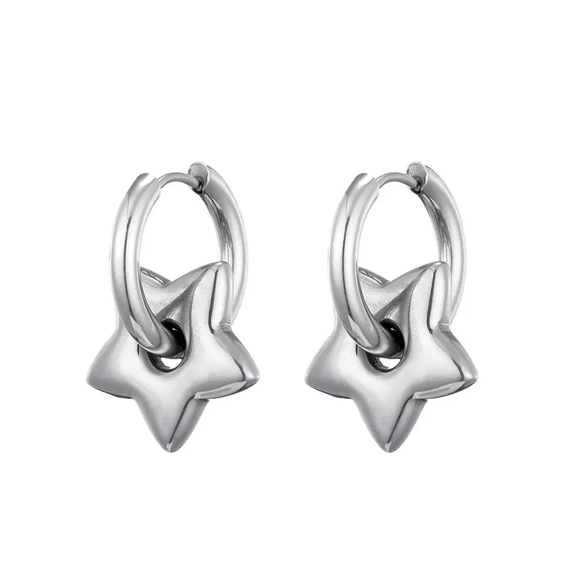 Silver Star Charm Huggie Hoop Earrings