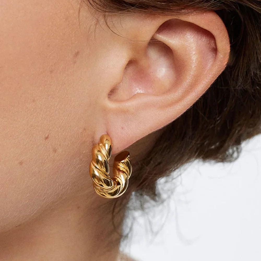 Gold Twisted Rope Hoop Earrings