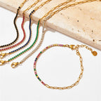 Gold Half Tennis Half Paperclip Ruby Chain Bracelet