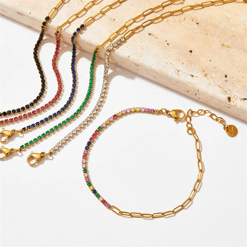Gold Half Tennis Half Paperclip Diamond Chain Bracelet