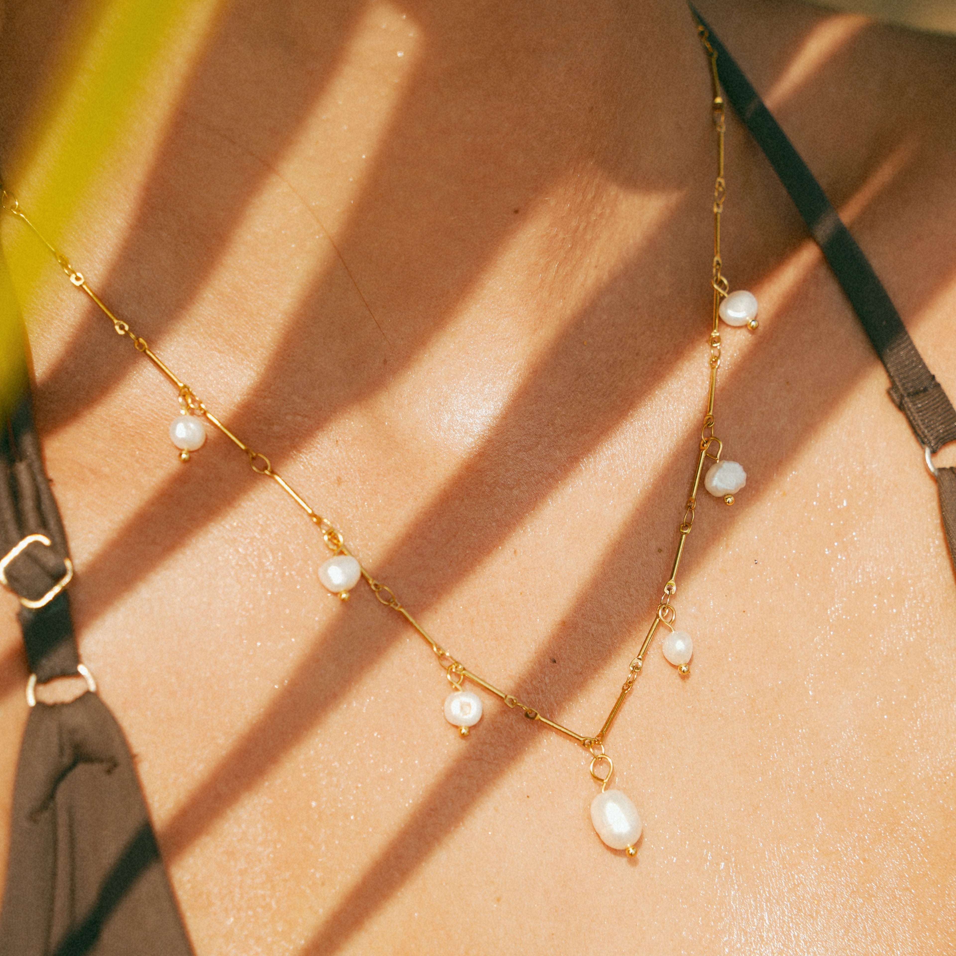 Gold Dangling Pearl Drop Necklace