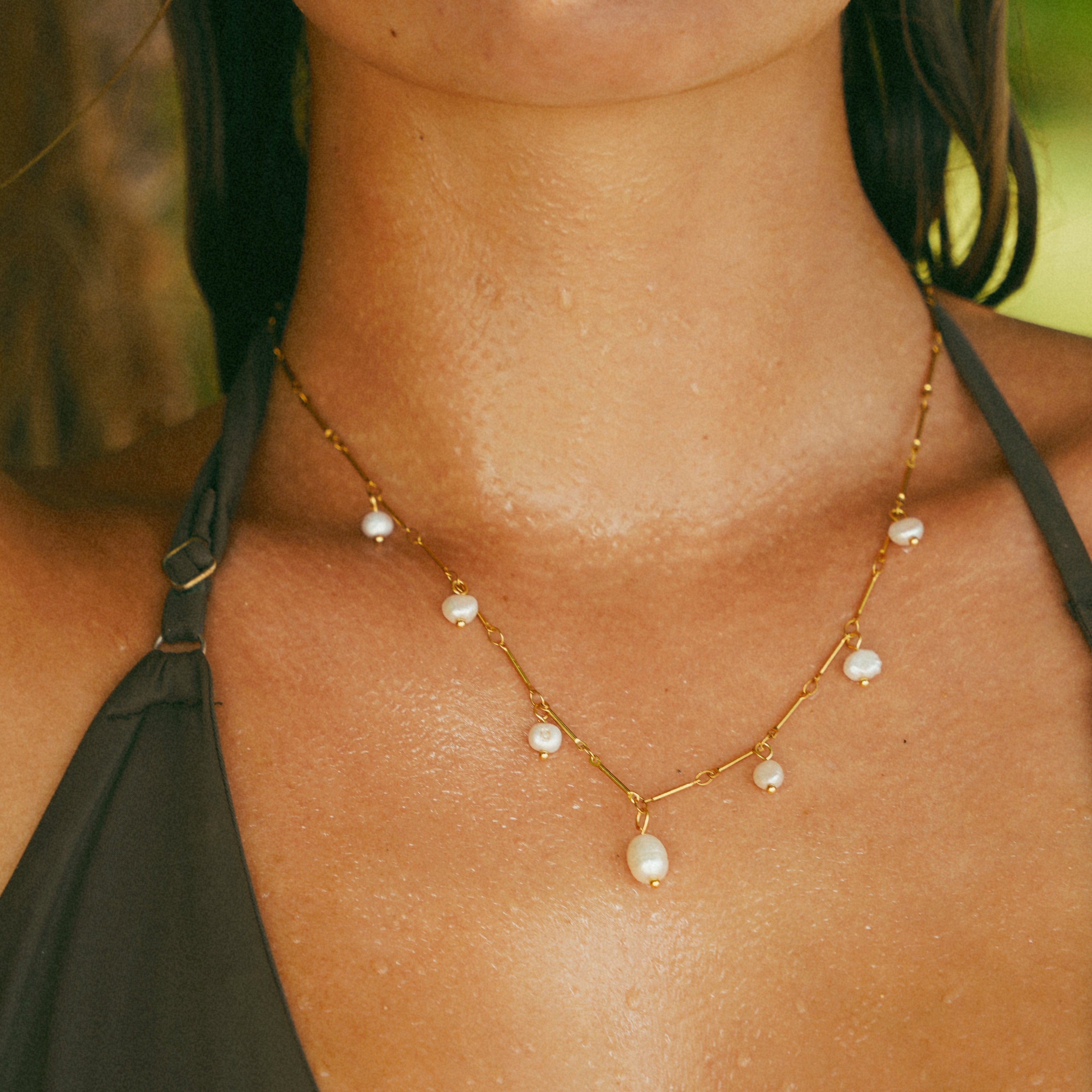 Gold Dangling Pearl Drop Necklace