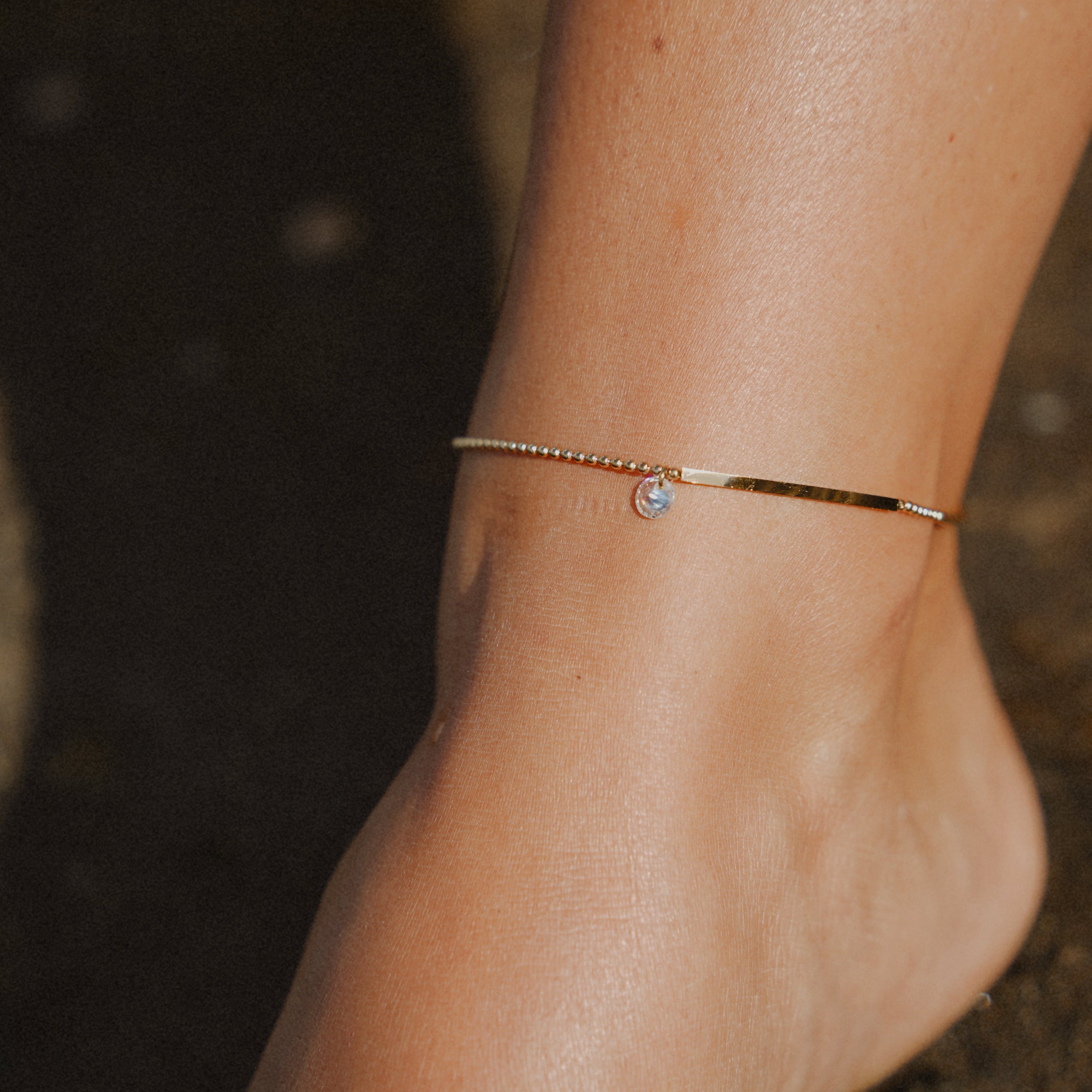 Gold Beaded Bar Crystal Charm Anclet