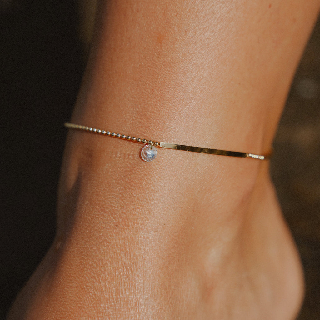 Gold Beaded Bar Crystal Charm Anclet