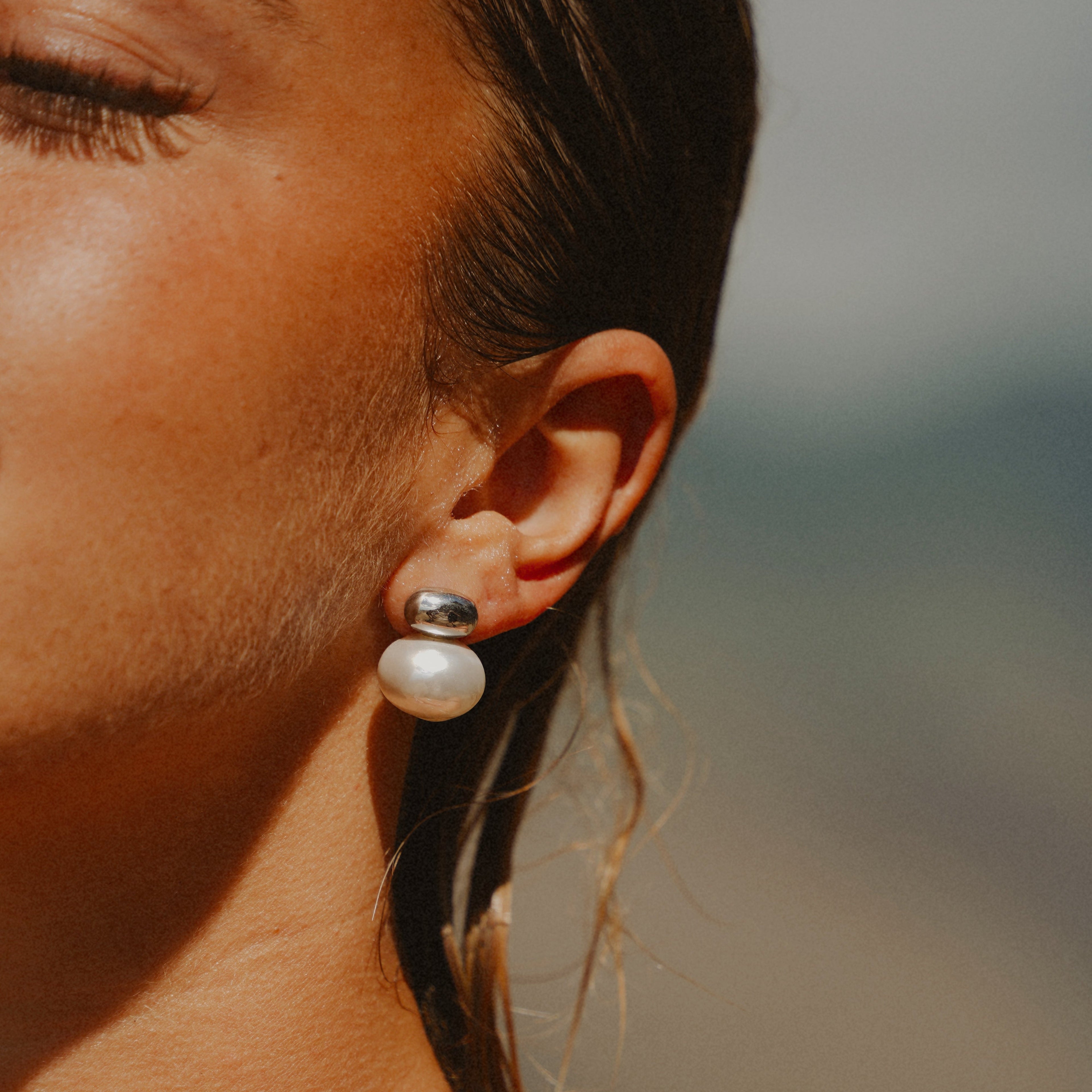 Silver Pearl Stud Earrings
