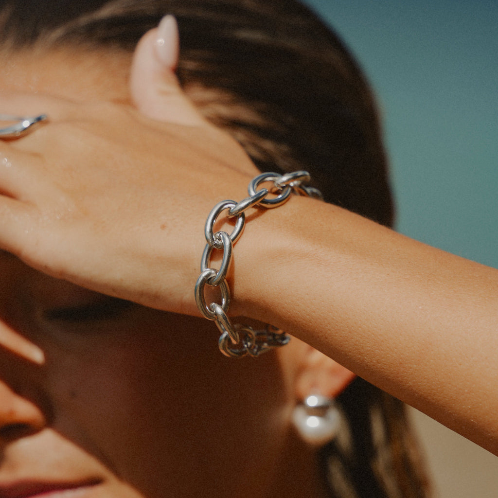 Silver Chunky Oval Link Chain Bracelet