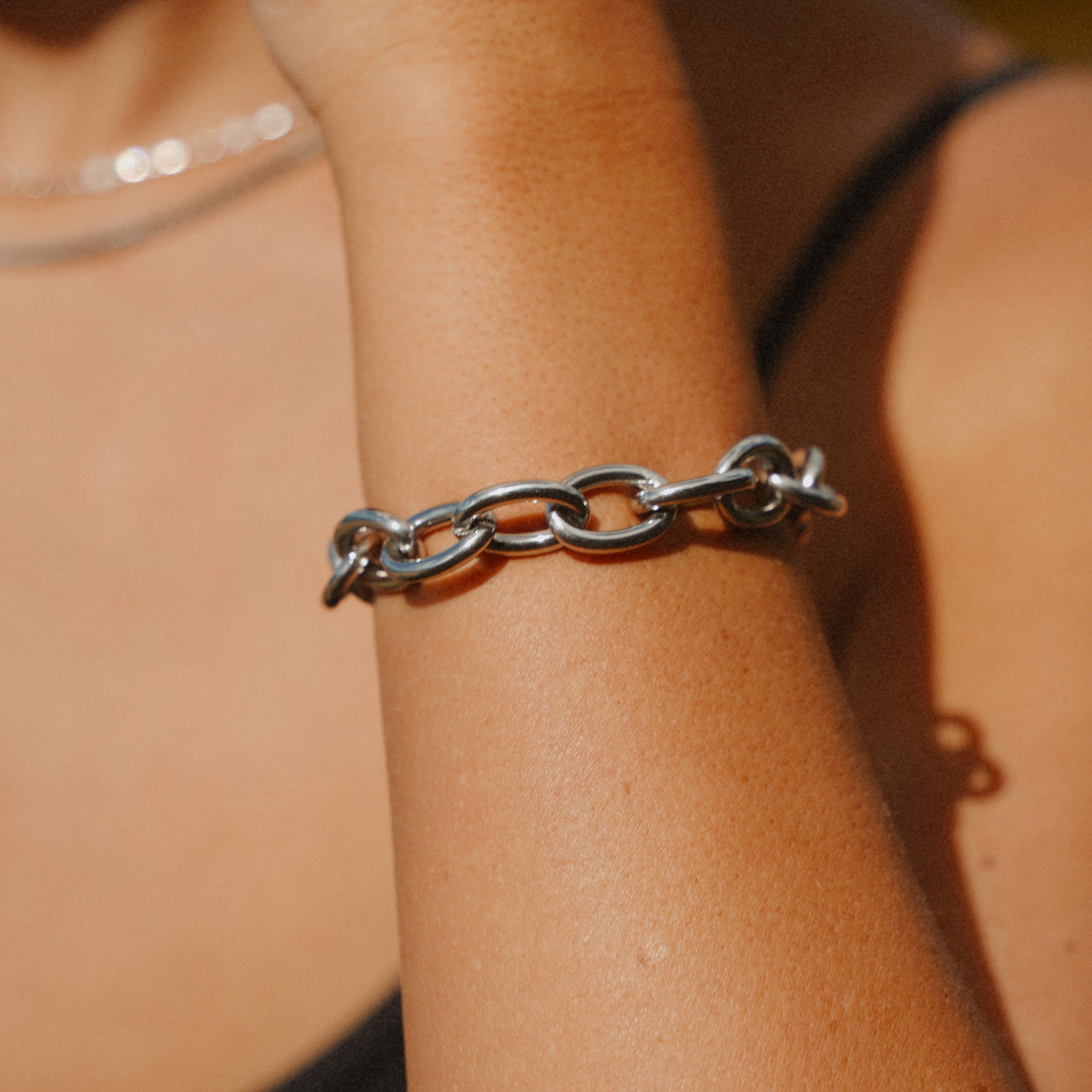 Silver Chunky Oval Link Chain Bracelet