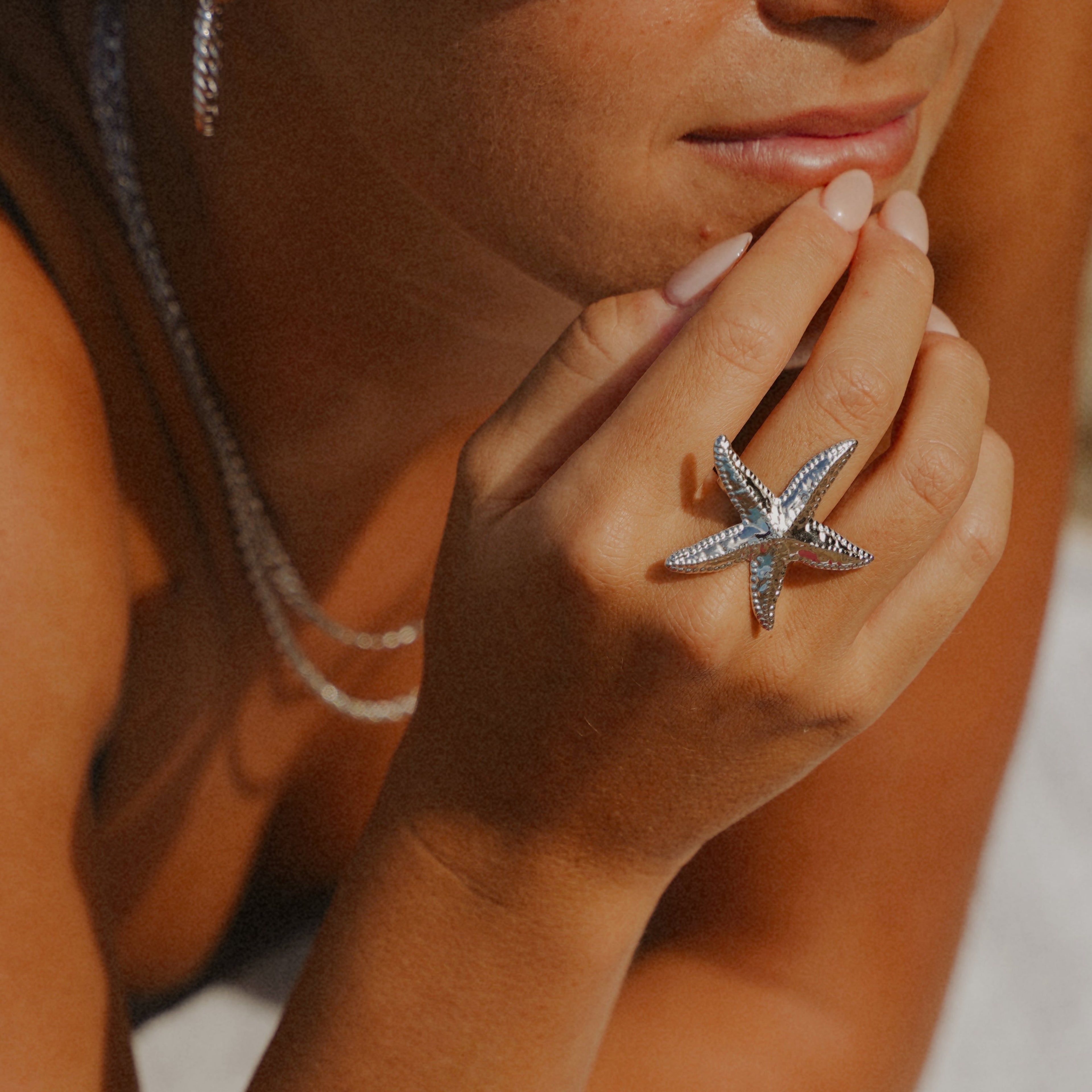 Nautical Starfish Cocktail Ring in Polished Silver