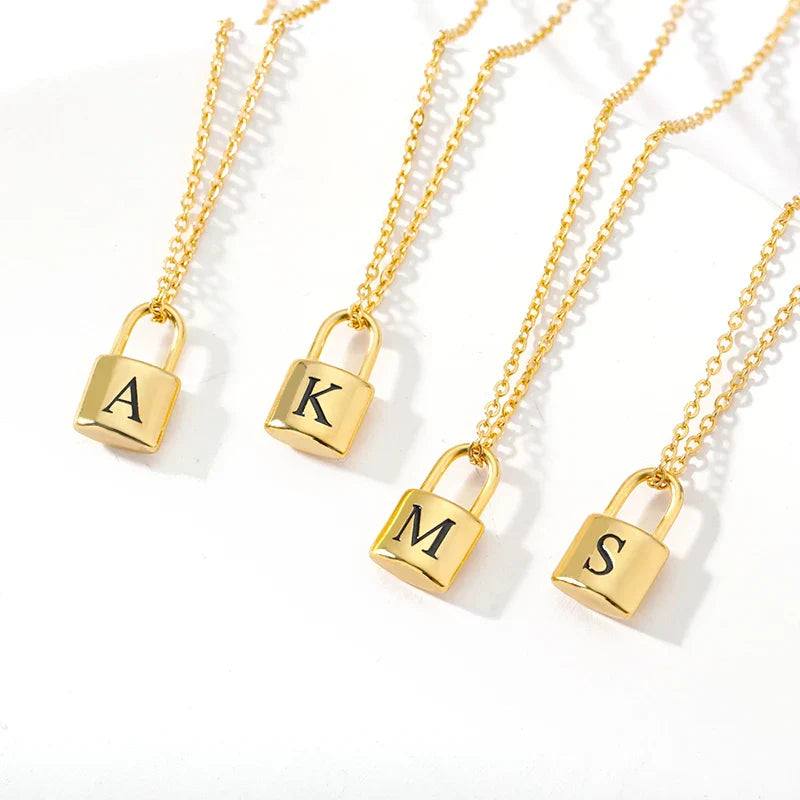 Gold Initial Padlock Pendant Necklace