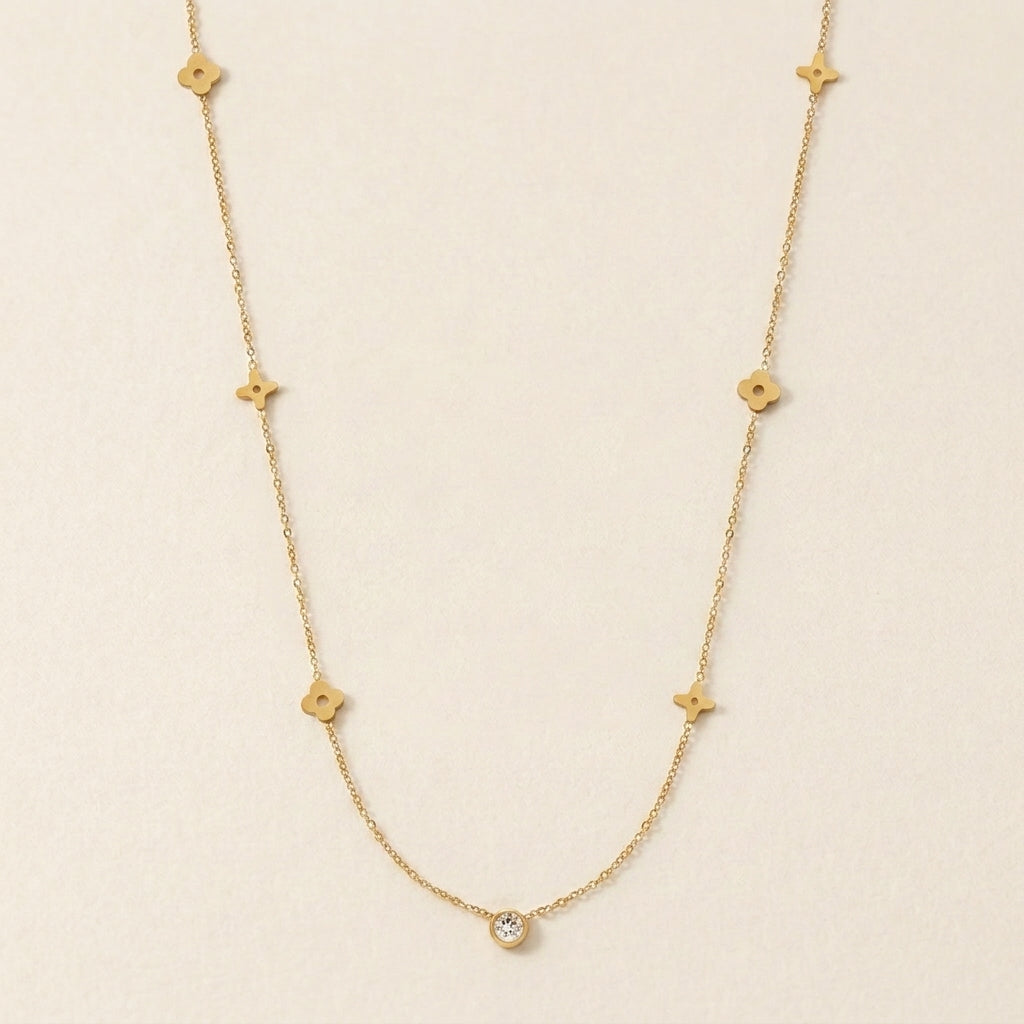 Gold Floral Station Necklace