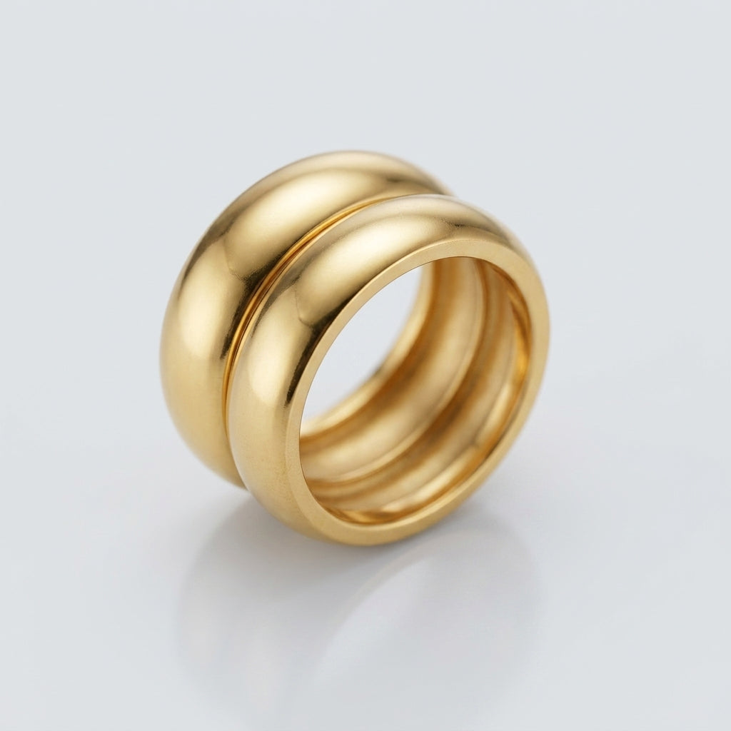 Gold Double Dome Wide Band Ring