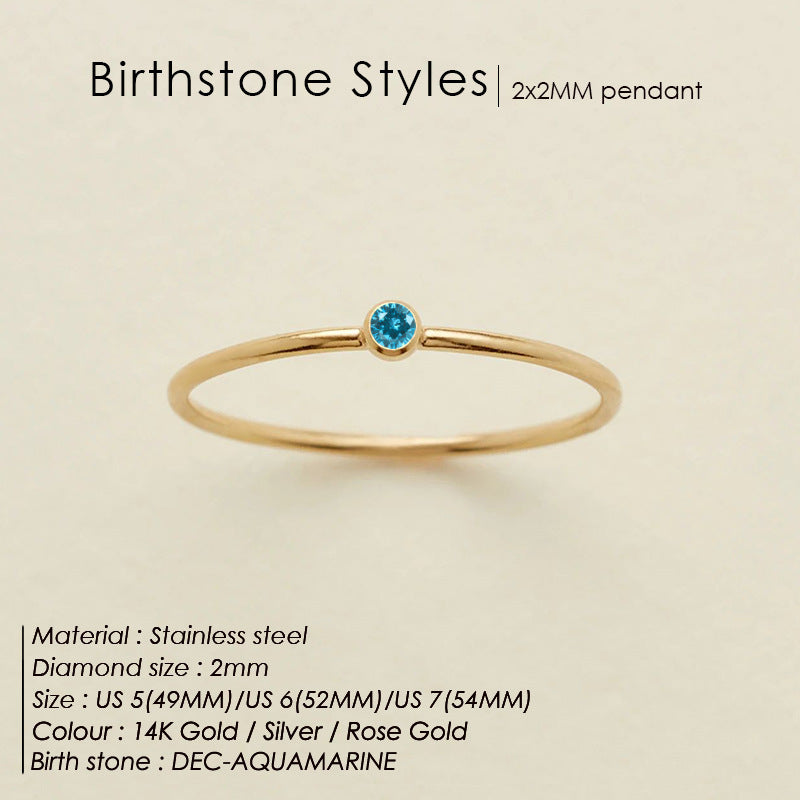 Dainty Gold Birthstone Solitaire Crystal Ring