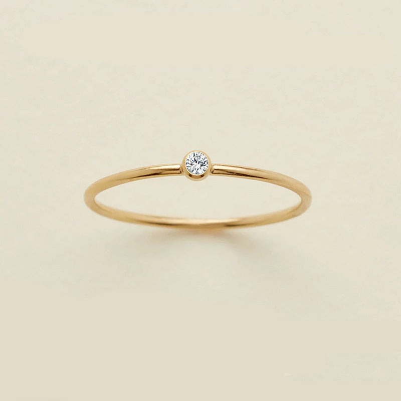 Dainty Gold Birthstone Solitaire Crystal Ring