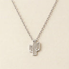 Silver Cactus Pendant Necklace