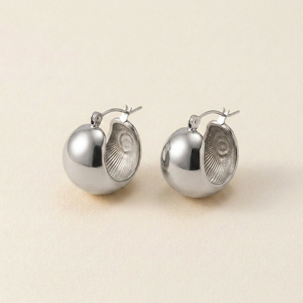 Silver Dome Hoop Earrings