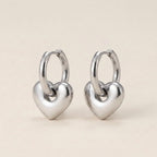 Silver Heart Charm Huggie Hoop Earrings