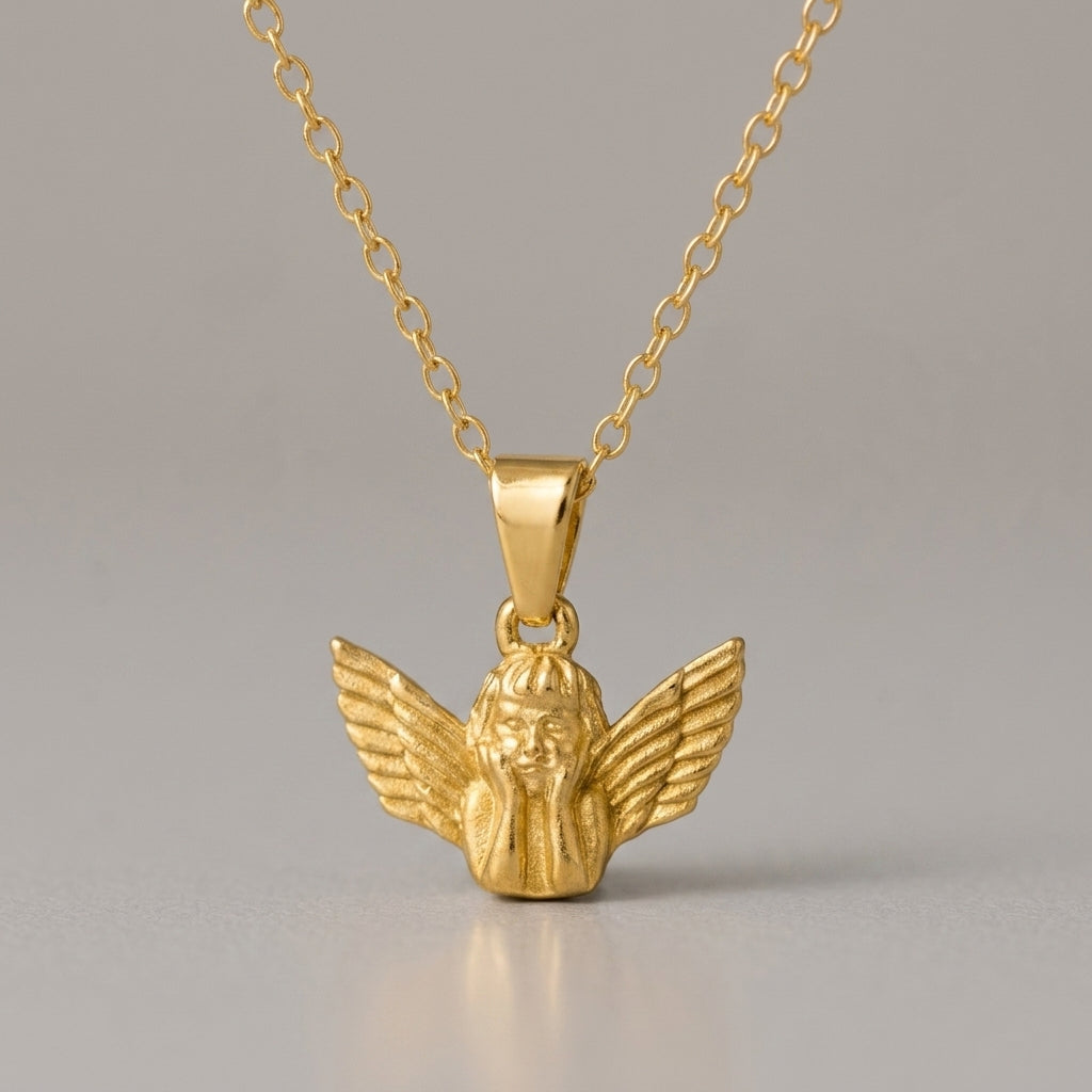 Gold Cherub Angel Pendant Necklace