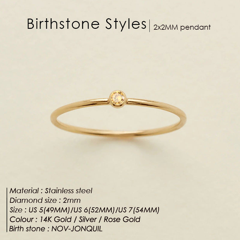 Dainty Gold Birthstone Solitaire Crystal Ring