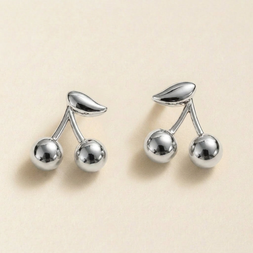 Silver Cherry Stud Earrings