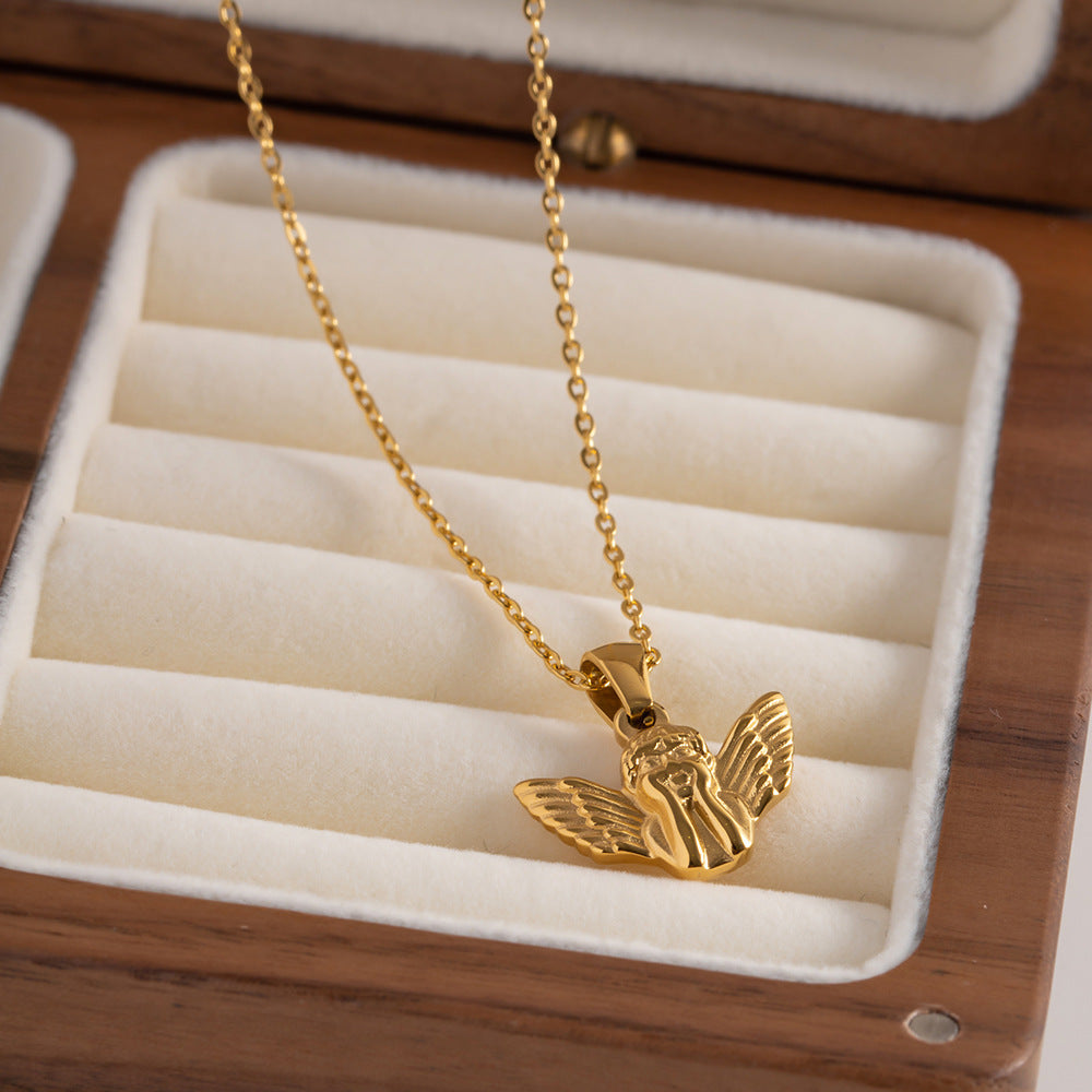 Gold Cherub Angel Pendant Necklace
