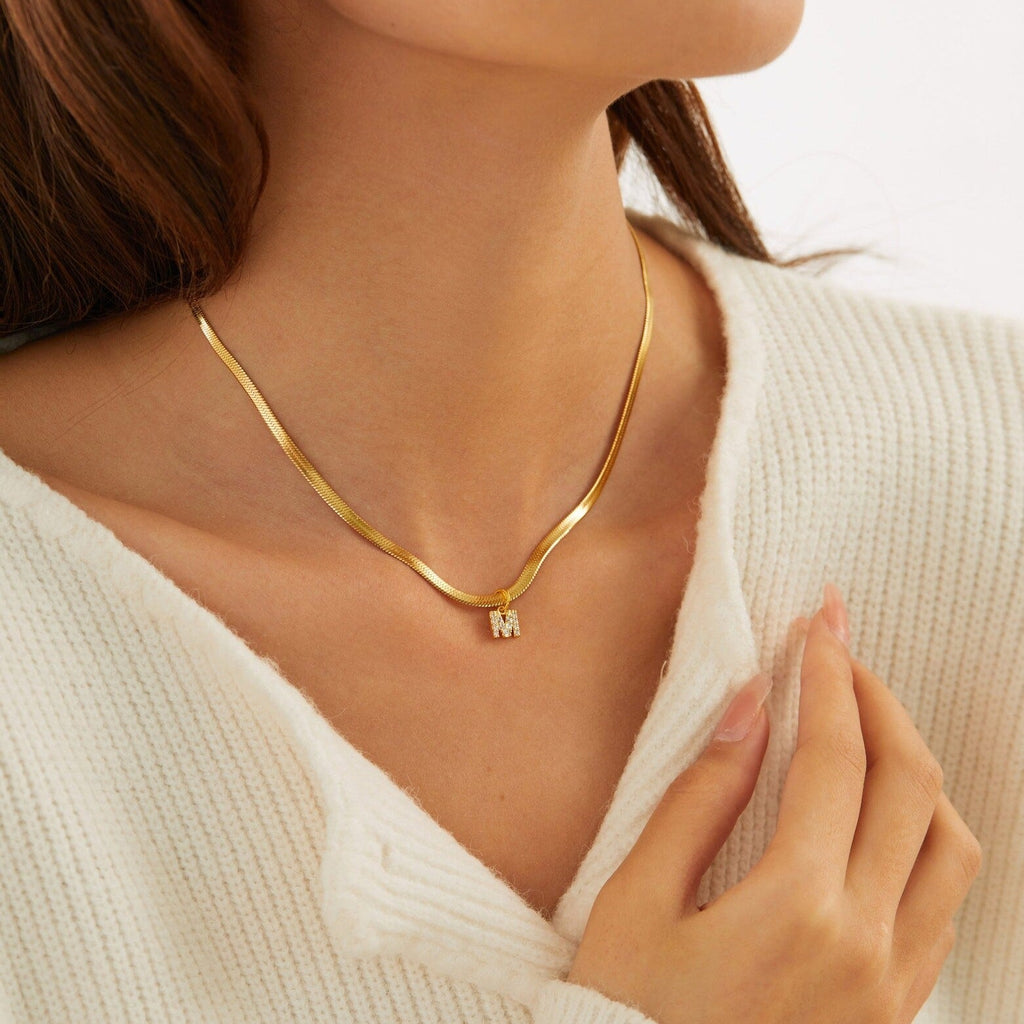 Gold Crystal Initial Pendant Necklace
