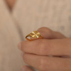 Gold Sunburst Round Signet Ring