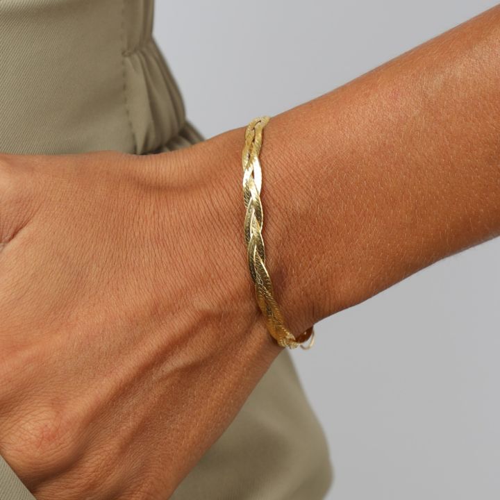 Gold Braided Herringbone Chain Bracelet