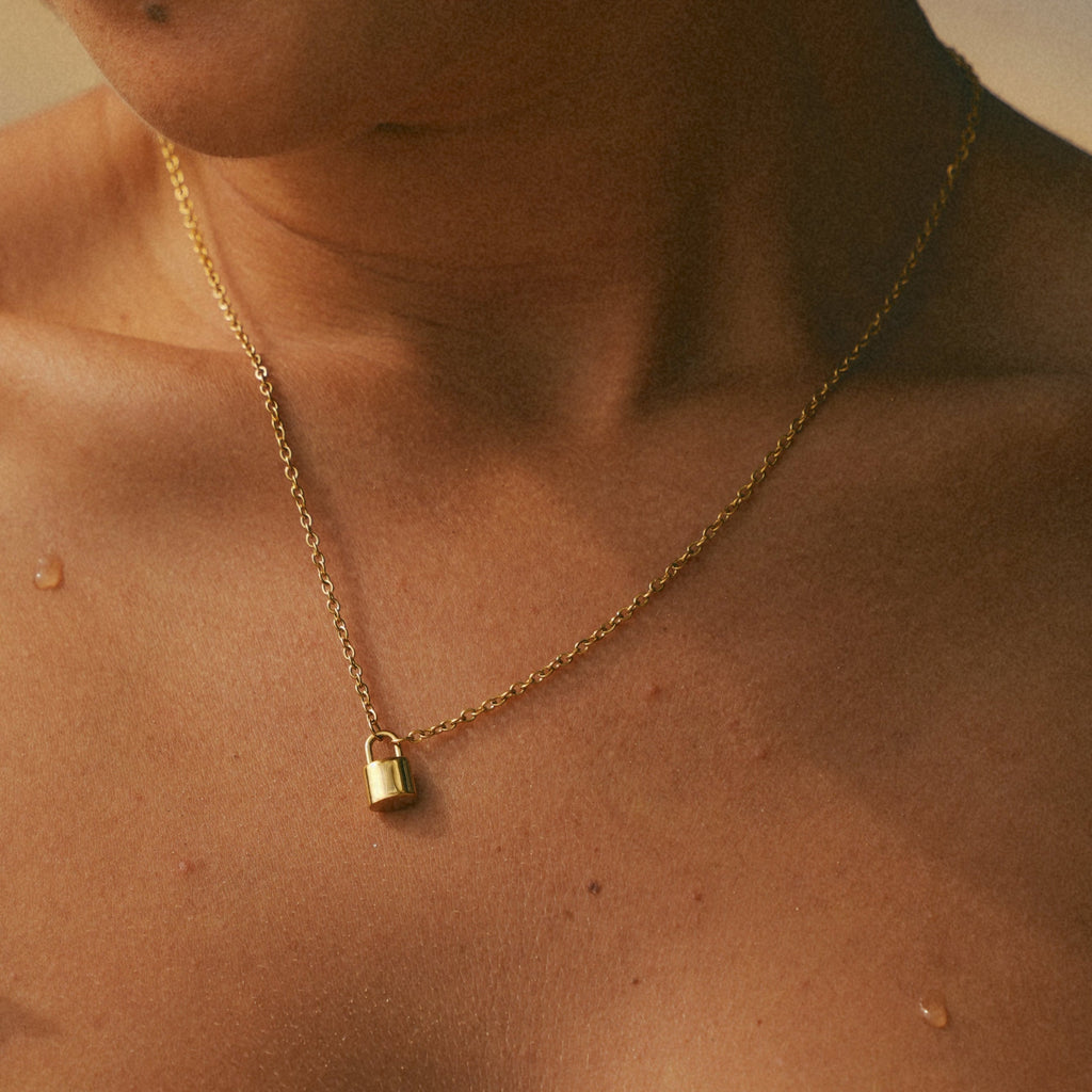Gold Initial Padlock Pendant Necklace