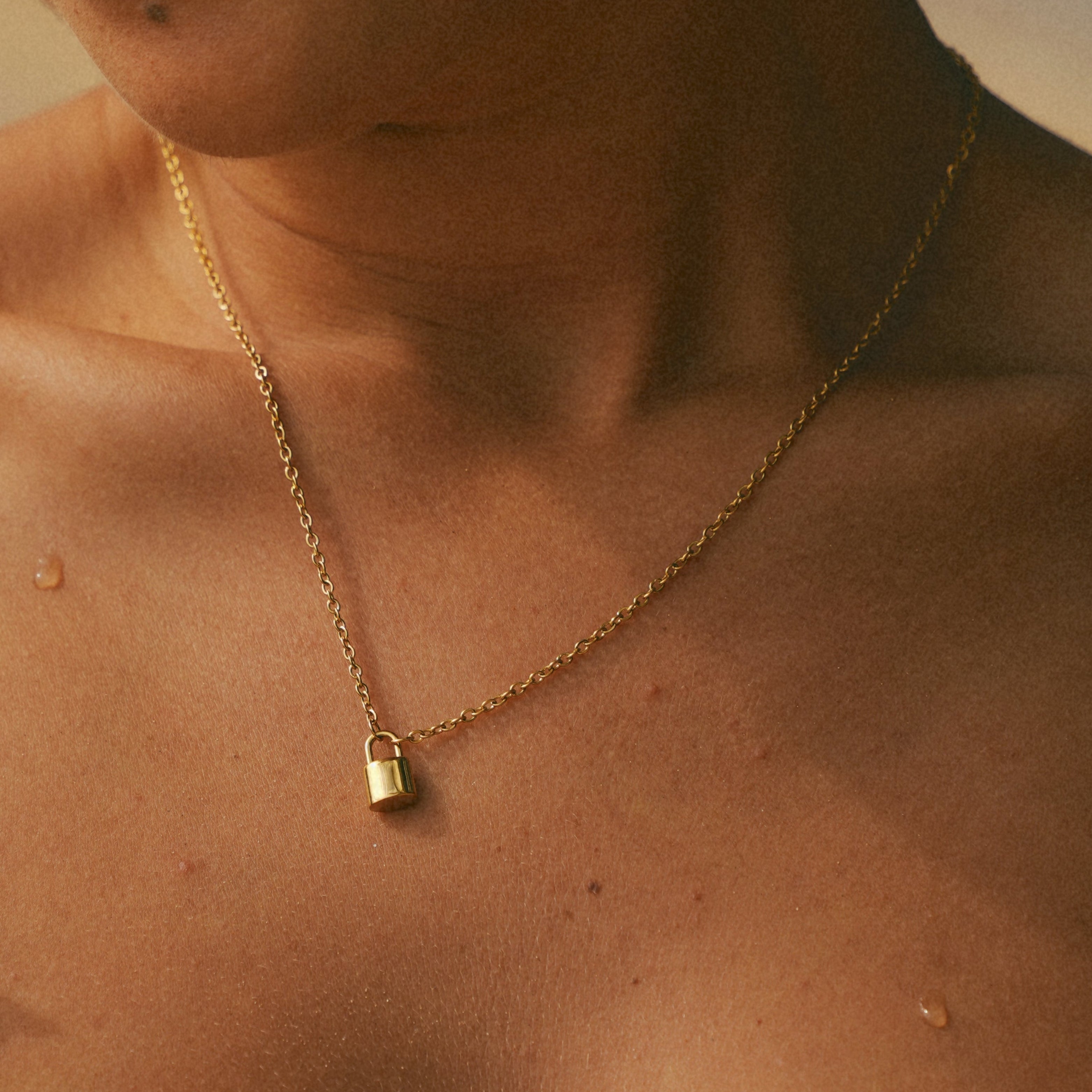 Gold Initial Padlock Pendant Necklace