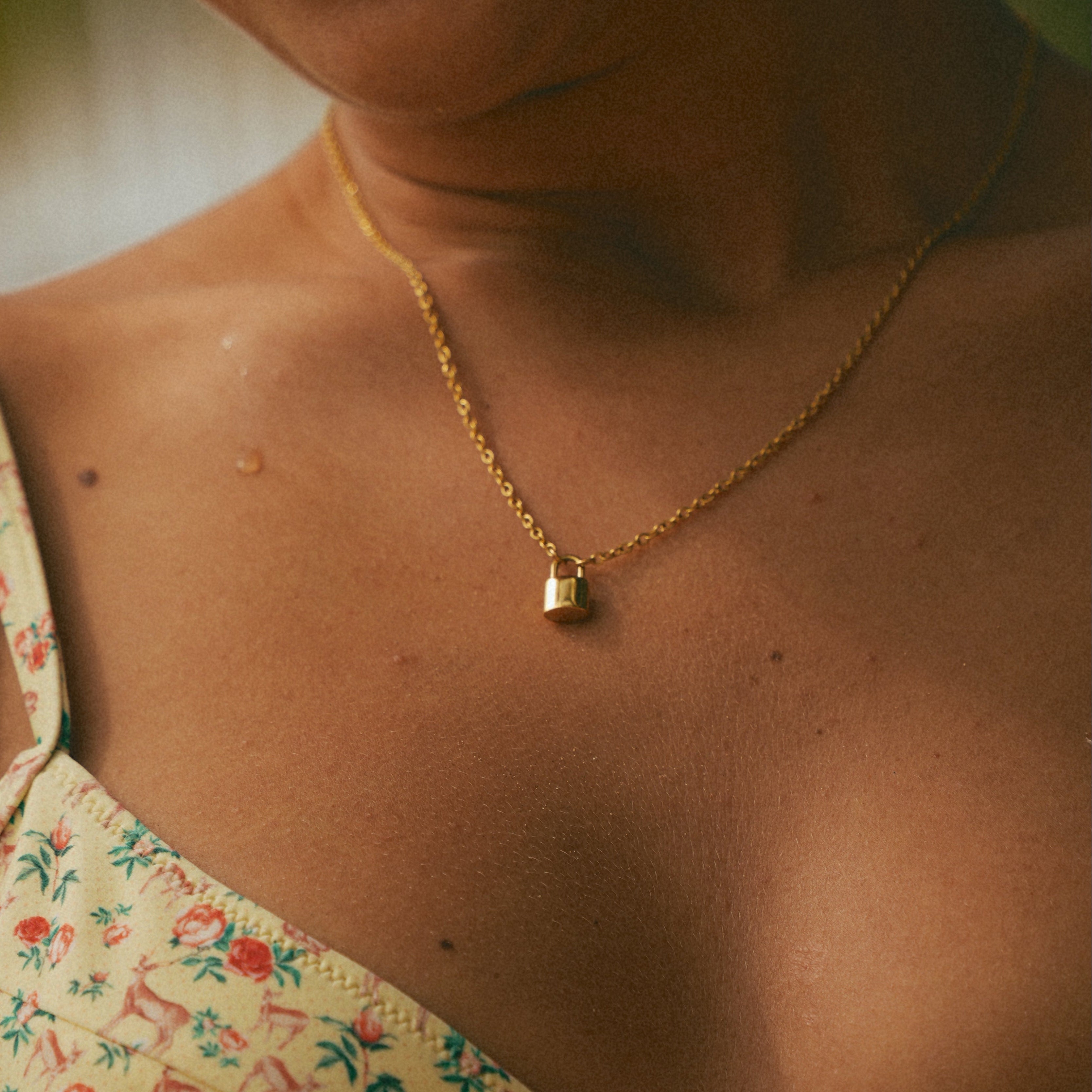Gold Initial Padlock Pendant Necklace