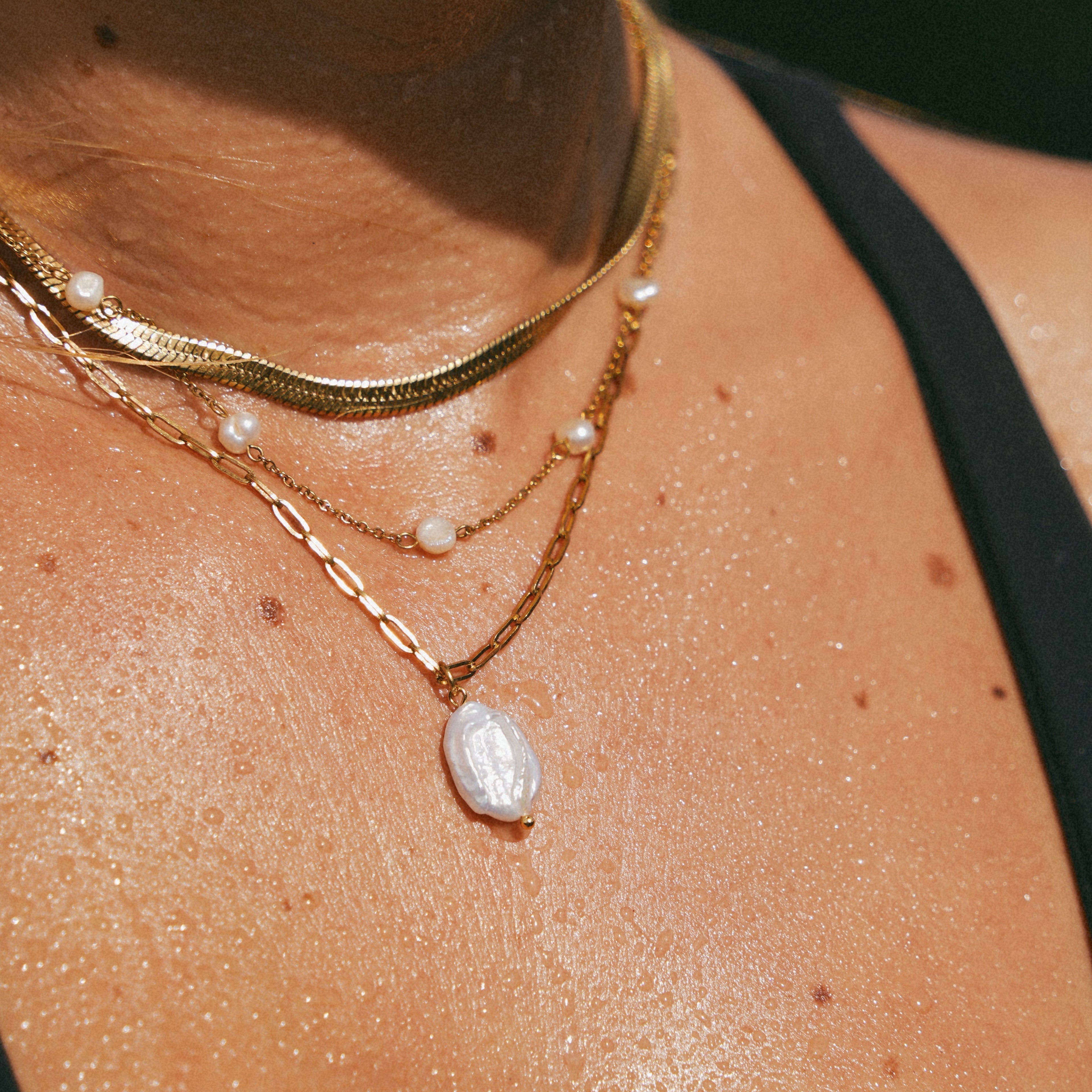 Gold Paperclip Necklace with Pearl Pendant