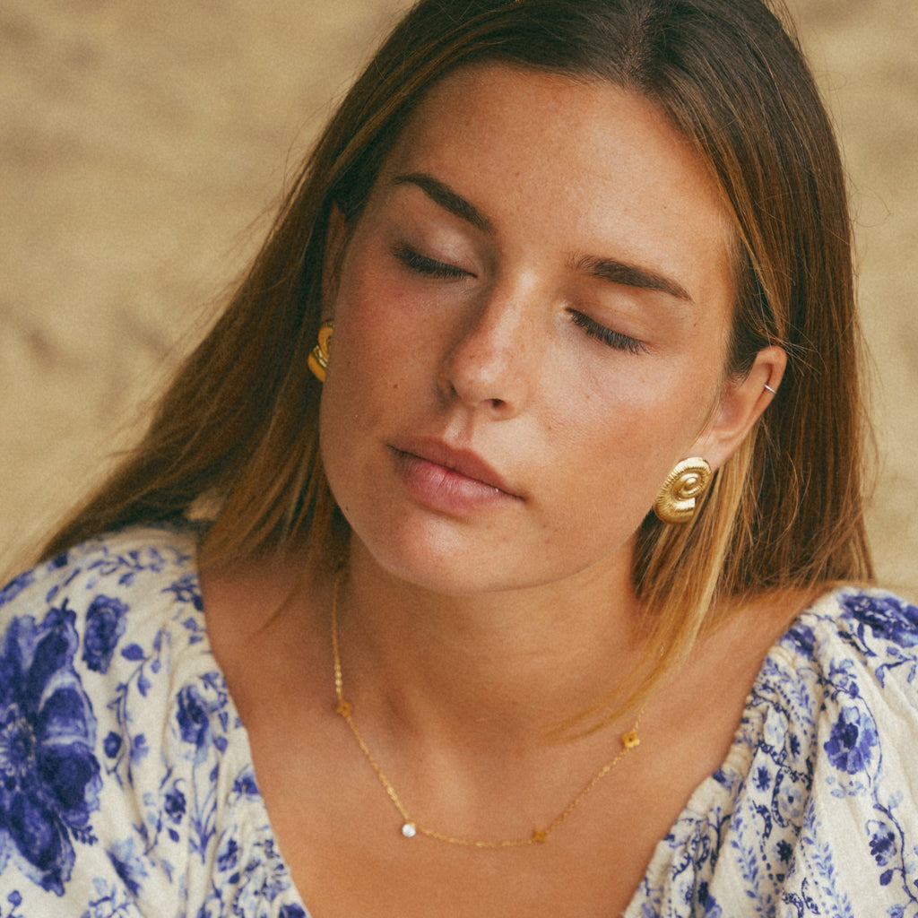 Gold Spiral Seashell Stud Earrings