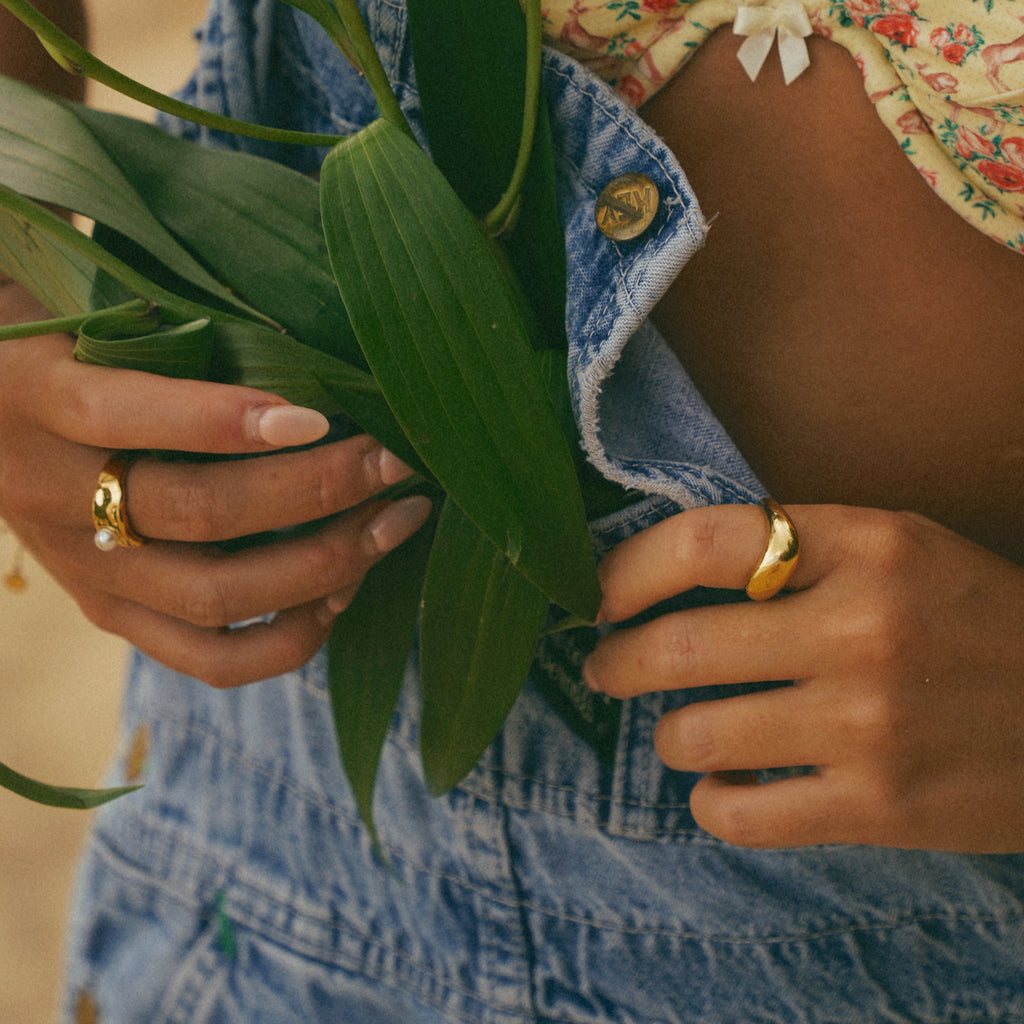 Gold Dome Pearl Ring